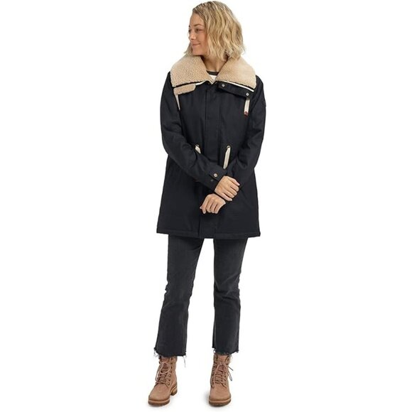 Burton Hazelton Hooded Jacket Womens Sherpa Fleece Collar True Black Size XS - Picture 12 of 13